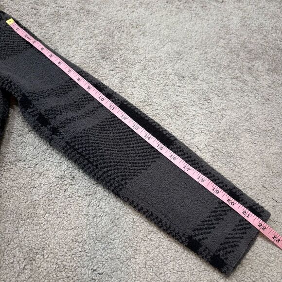 Barefoot Dreams CozyChic Black Grey Gray Plaid Shearling Cardigan Jacket Size XS - Picture 11 of 12